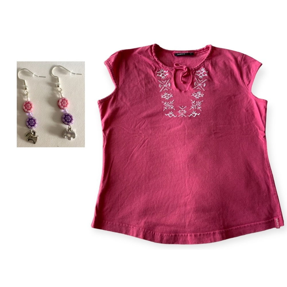 MEXX Barbie-core Pink Girl’s Cotton T-Shirt Size XL & Handcrafted Earrings gift